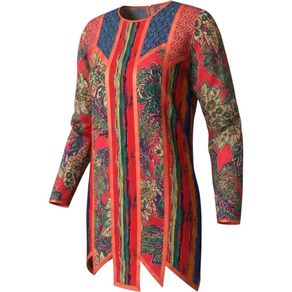VTG Maggie Shepherd Australia Patchwork Tunic Women 10 M L Long Ethnic Mix Print